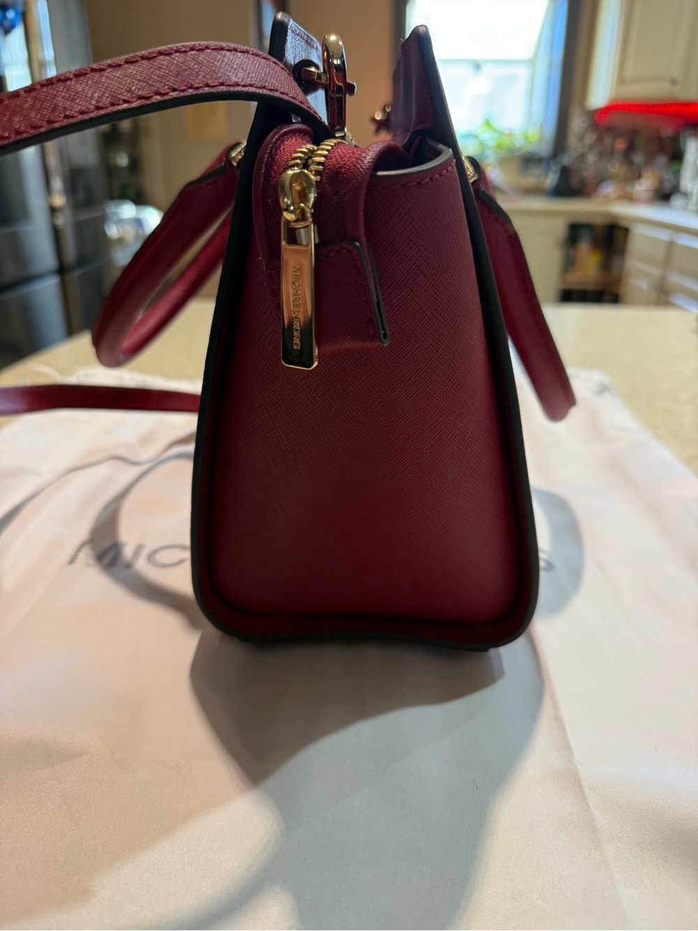 Michael Kors Cherry Red Saffiano Leather Satchel with Shoulder Strap - Picture 4 of 10